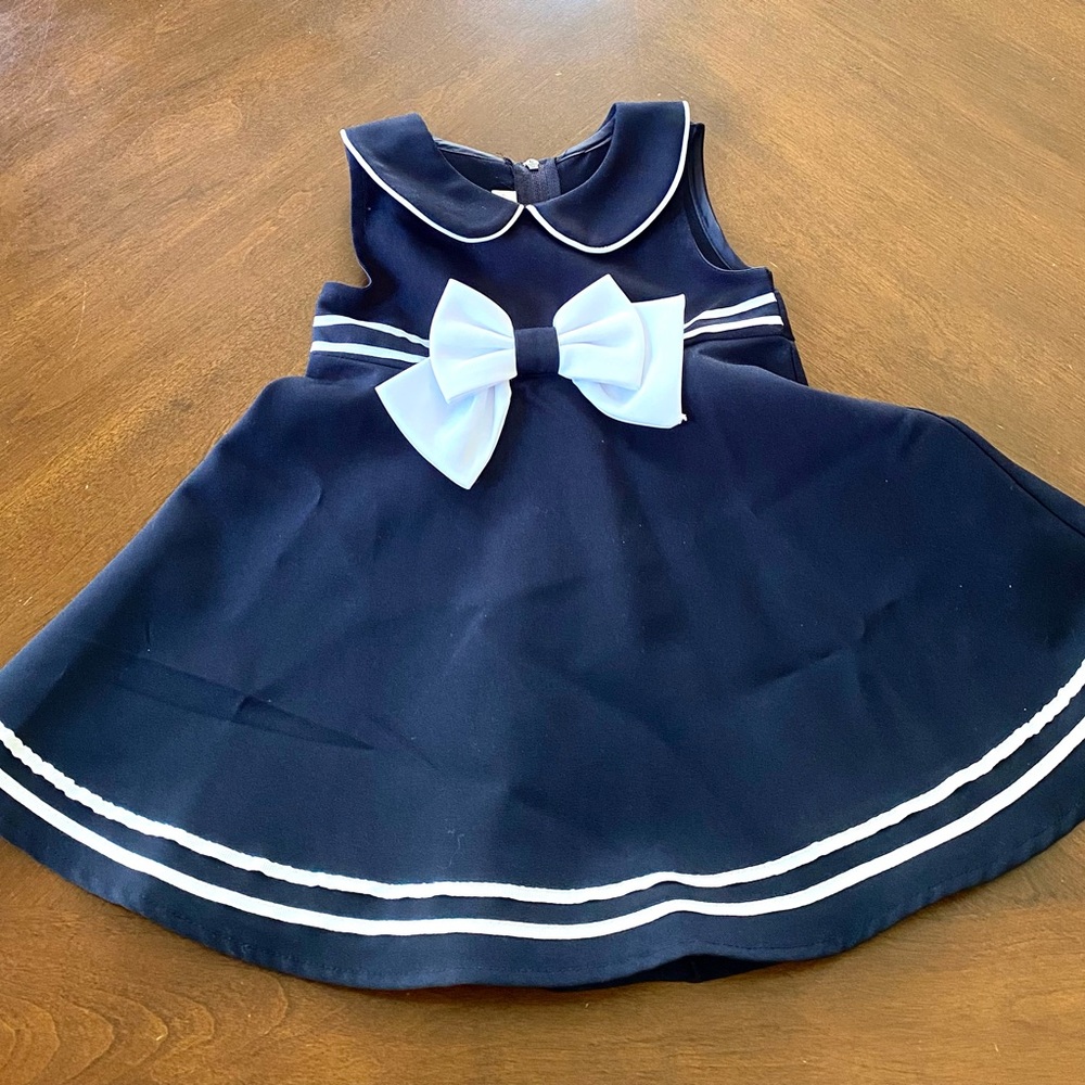 Bonnie Baby Navy Dress with White Accents